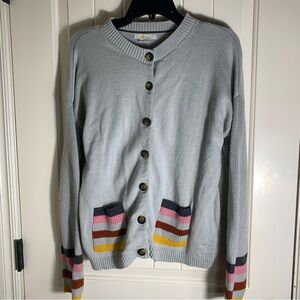 Boden Mint Green Cotton/Vicose/Cashmere Blend Sweater with Striped Detail